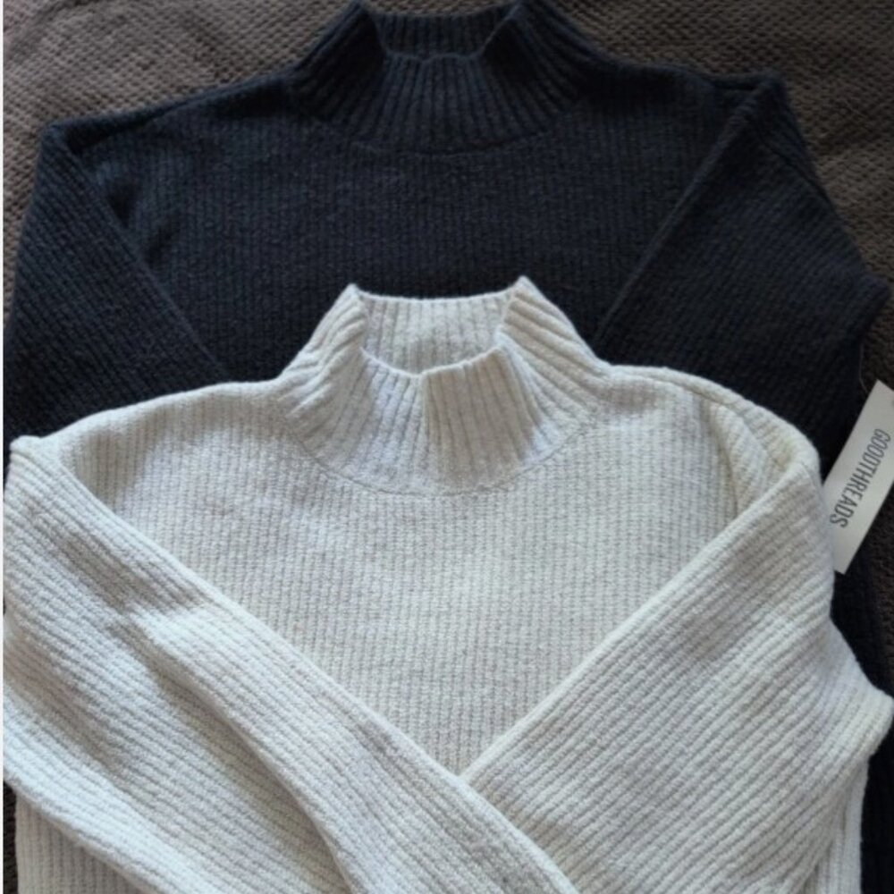 GOODTHREADS LOT OF TWO FUNNEL NECK SWEATERS ONE BLACK, ONE CREAM BOTH XS, BNWT